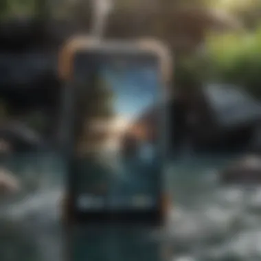 User-friendly interface of a waterproof phone case in an aquatic setting