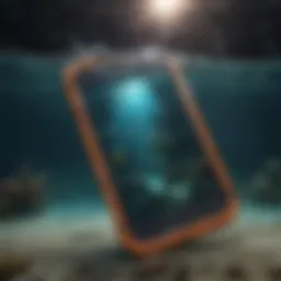 Vibrant underwater scene showcasing a phone protected by a water case