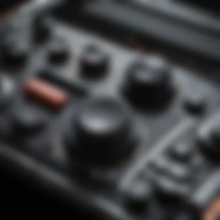 A close-up of a handheld gaming unit's intricate buttons and controls.