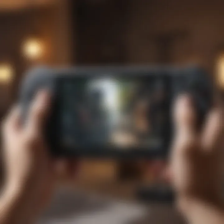 A modern handheld console with a vibrant screen displaying a popular game.