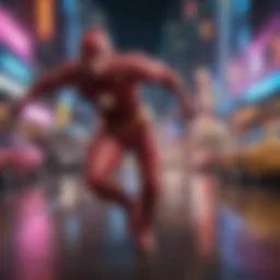 Vivid Illustration of 'The Flash' Character Racing Through a Neon Cityscape