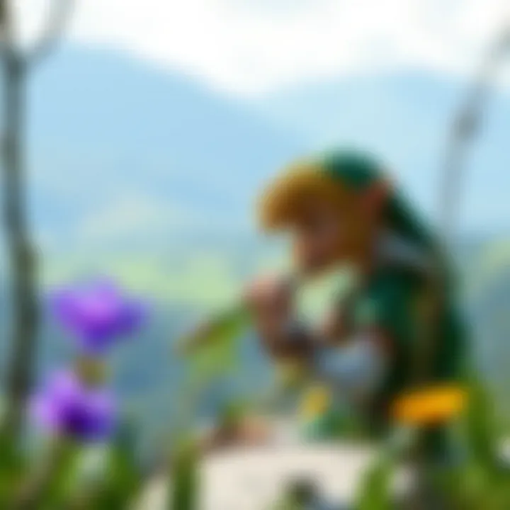 Link and the Ocarina: A Harmonious Connection Link playing the ocarina in a scenic landscape