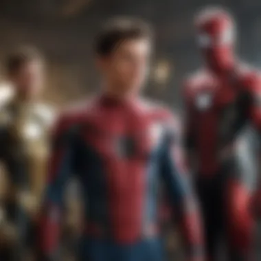 Tom Holland in Spider-Man suit with other Marvel superheroes in a team-up