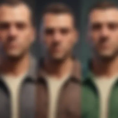 Abstract representation of GTA V character evolution