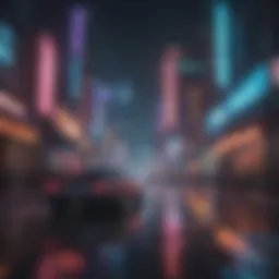Abstract cityscape with neon lights