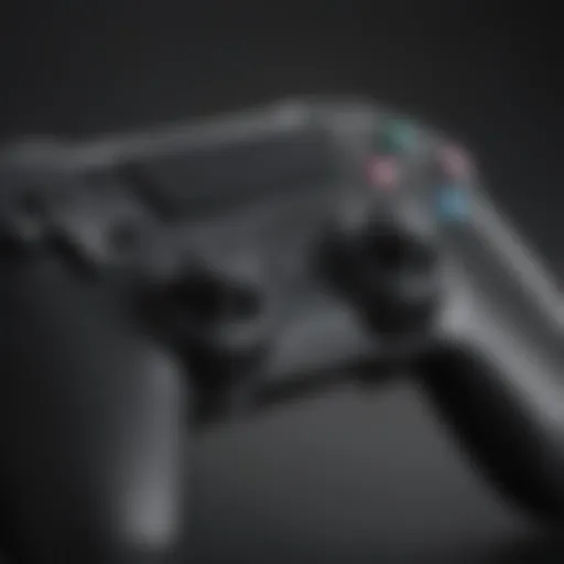 A close-up view of an advanced gaming controller showcasing ergonomic design elements.