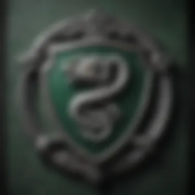 Illustration showcasing Slytherin house emblem with serpent symbol