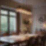 Elegant light fixture above dining table