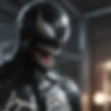 Close-up of Venom's menacing symbiote suit