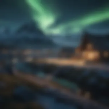 Viking settlement under northern lights