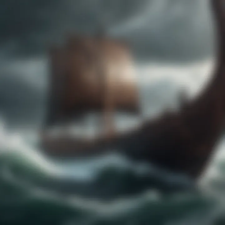 Viking ship sailing on stormy seas