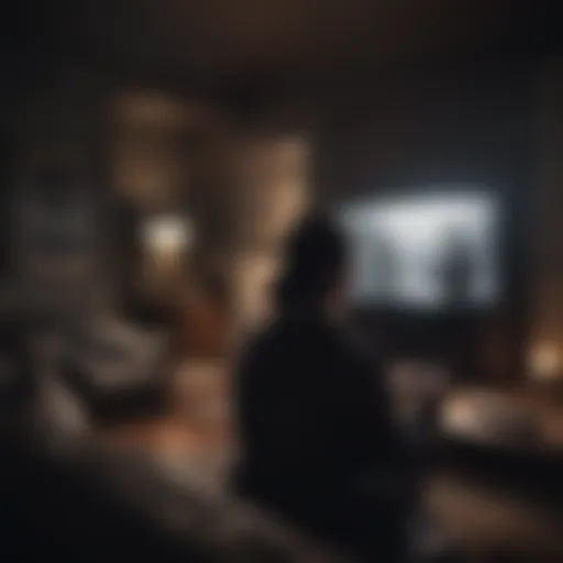 Dark silhouette of a person watching TV