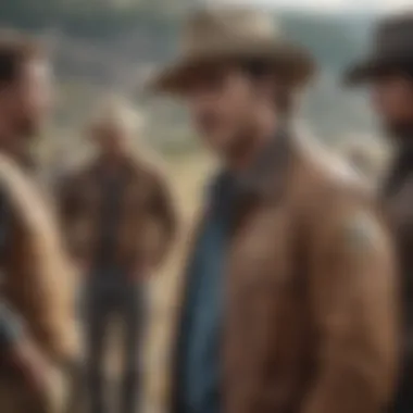 Cast members of Yellowstone in a tense moment