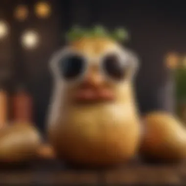 A whimsical potato character with sunglasses